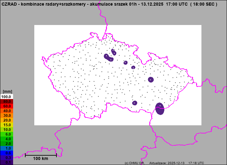 Srážky na území ČR - Kombinace radarového odhadu a pozemních srážkoměrů