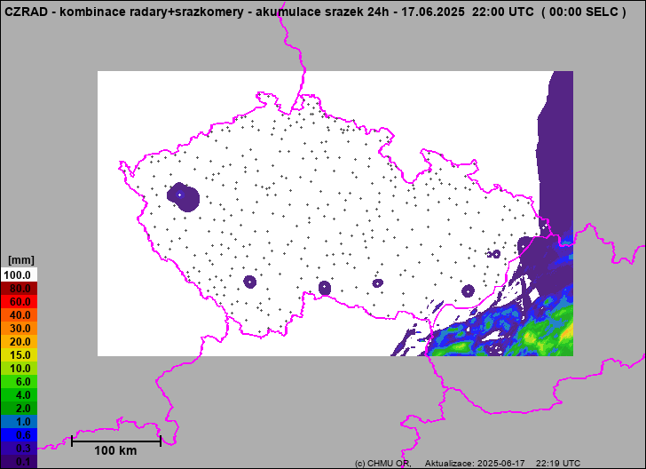 Srážky na území ČR - Kombinace radarového odhadu a pozemních srážkoměrů