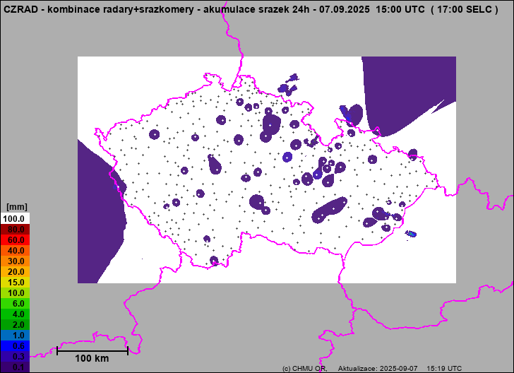 Srážky na území ČR - Kombinace radarového odhadu a pozemních srážkoměrů