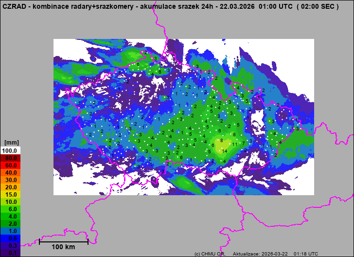 Srážky na území ČR - Kombinace radarového odhadu a pozemních srážkoměrů