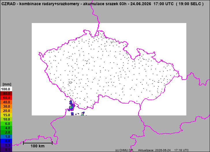 Srážky na území ČR - Kombinace radarového odhadu a pozemních srážkoměrů
