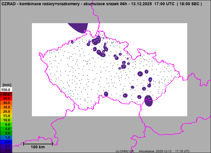 Srážky na území ČR - Kombinace radarového odhadu a pozemních srážkoměrů
