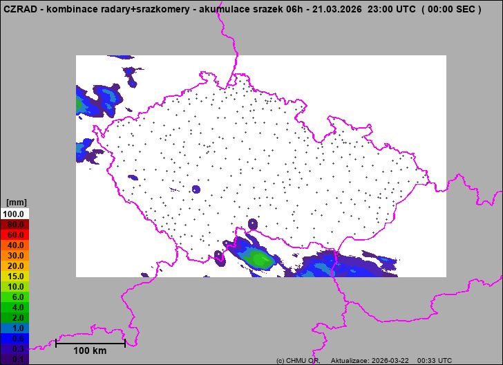 Srážky na území ČR - Kombinace radarového odhadu a pozemních srážkoměrů