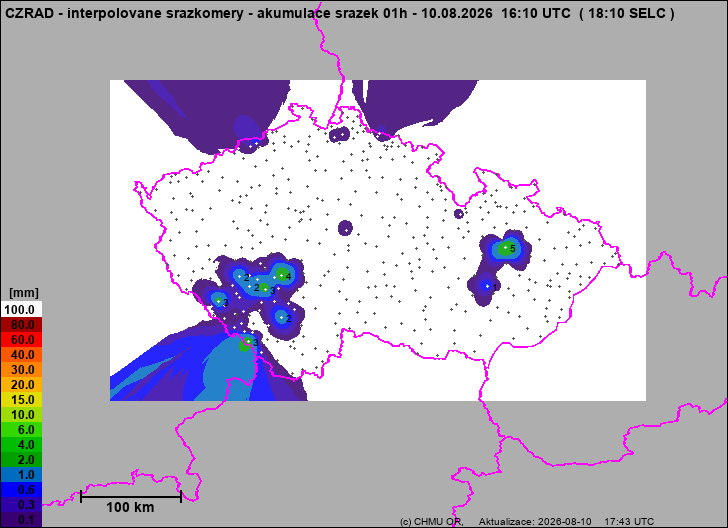 Srážky na území ČR - Pouze pozemní srážkoměry