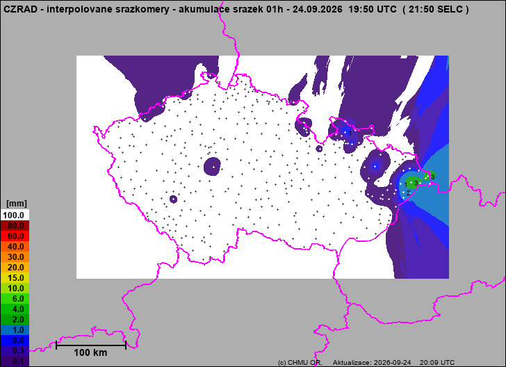 Srážky na území ČR - Pouze pozemní srážkoměry