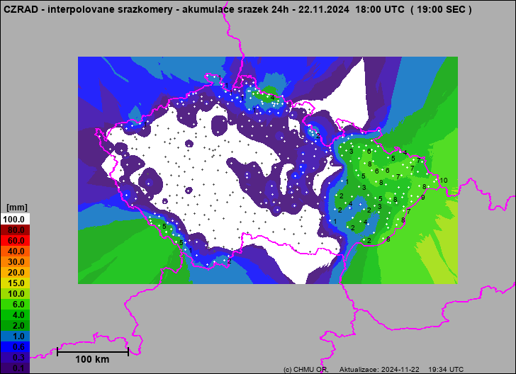 Srážky na území ČR - Pouze pozemní srážkoměry