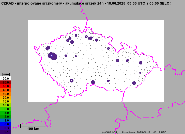 Srážky na území ČR - Pouze pozemní srážkoměry