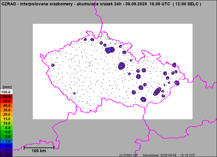 Srážky na území ČR - Pouze pozemní srážkoměry