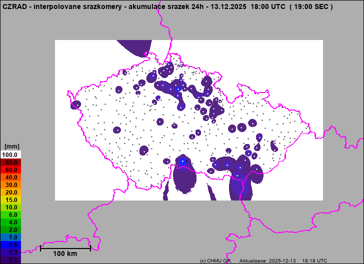 Srážky na území ČR - Pouze pozemní srážkoměry