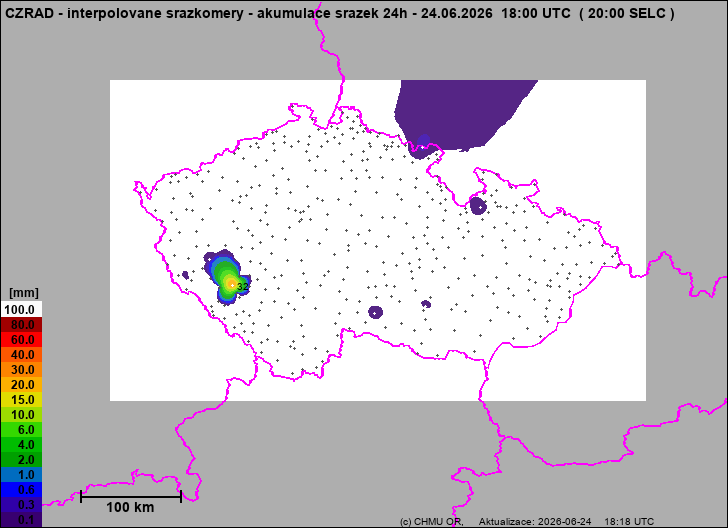 Srážky na území ČR - Pouze pozemní srážkoměry