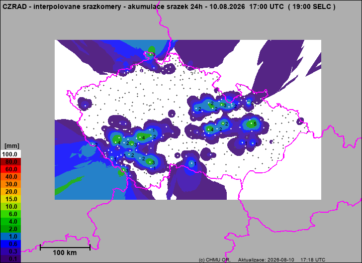 Srážky na území ČR - Pouze pozemní srážkoměry