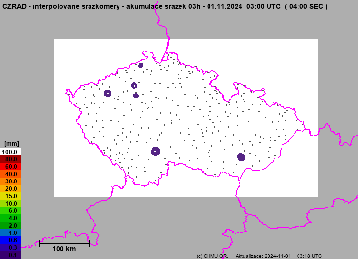 Srážky na území ČR - Pouze pozemní srážkoměry