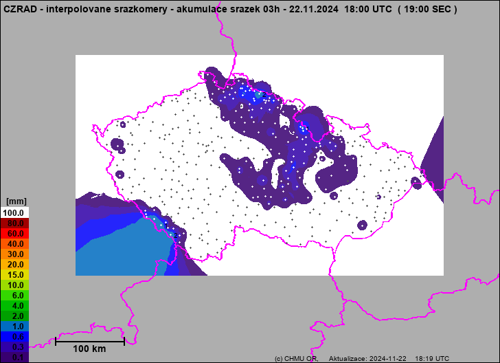 Srážky na území ČR - Pouze pozemní srážkoměry