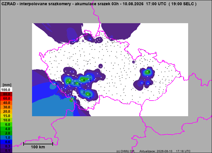 Srážky na území ČR - Pouze pozemní srážkoměry