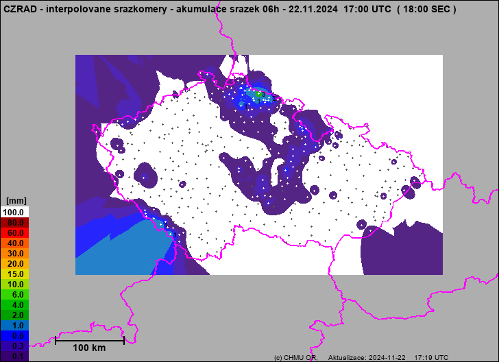 Srážky na území ČR - Pouze pozemní srážkoměry