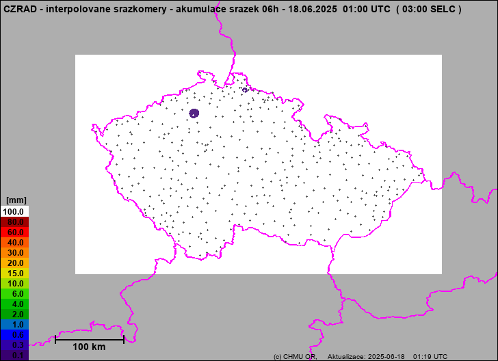 Srážky na území ČR - Pouze pozemní srážkoměry