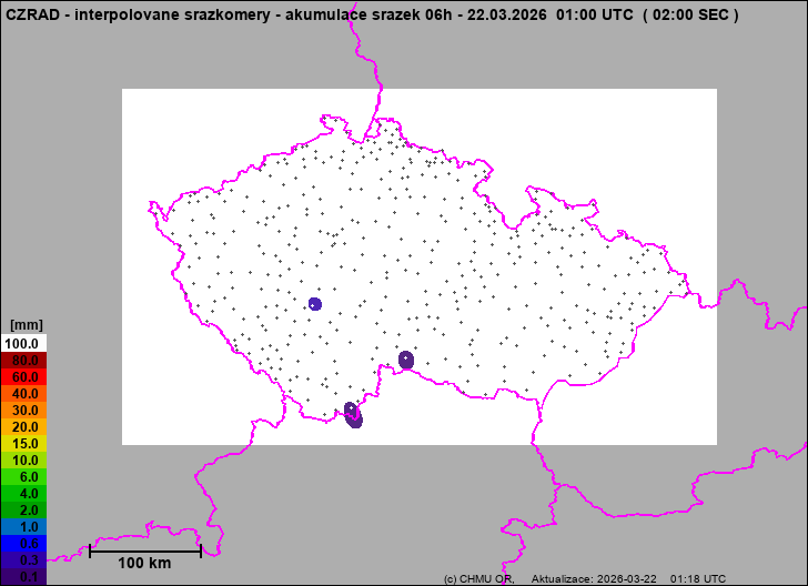 Srážky na území ČR - Pouze pozemní srážkoměry