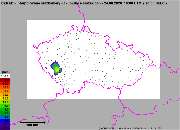 Srážky na území ČR - Pouze pozemní srážkoměry