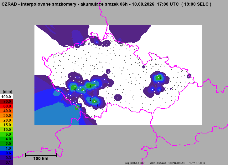 Srážky na území ČR - Pouze pozemní srážkoměry